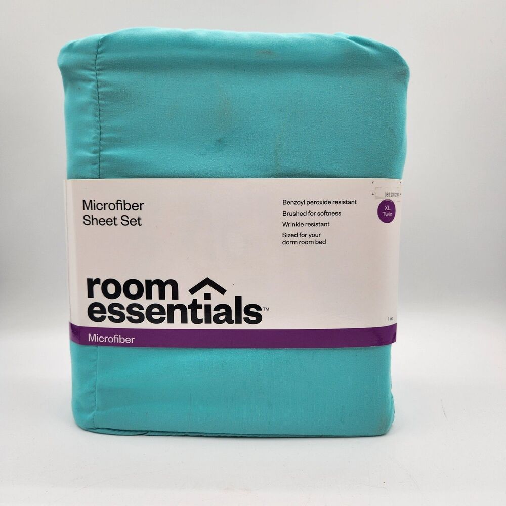 Room Essentials Mircrofiber 3 Piece Sheet Set Twin/XL Twin Aqua Top Bottom Case